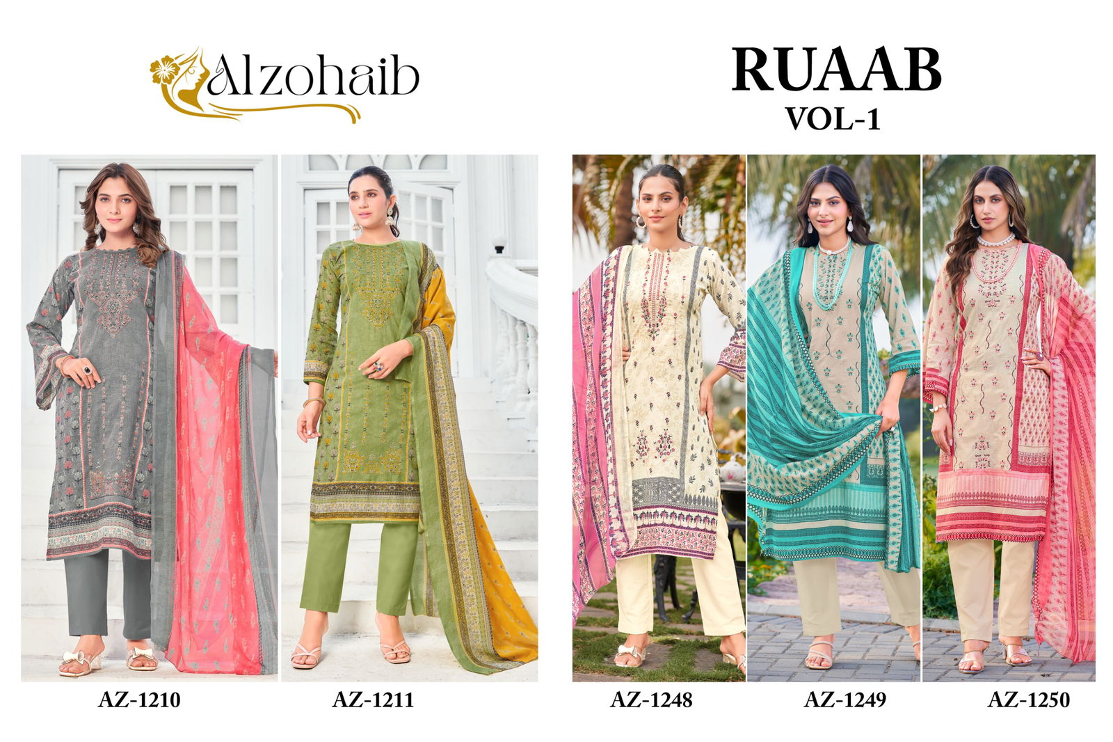 Ruaab Vol 1 By Alzohaib Cotton Dupatta Pakistani Salwar Suits Wholesale Online